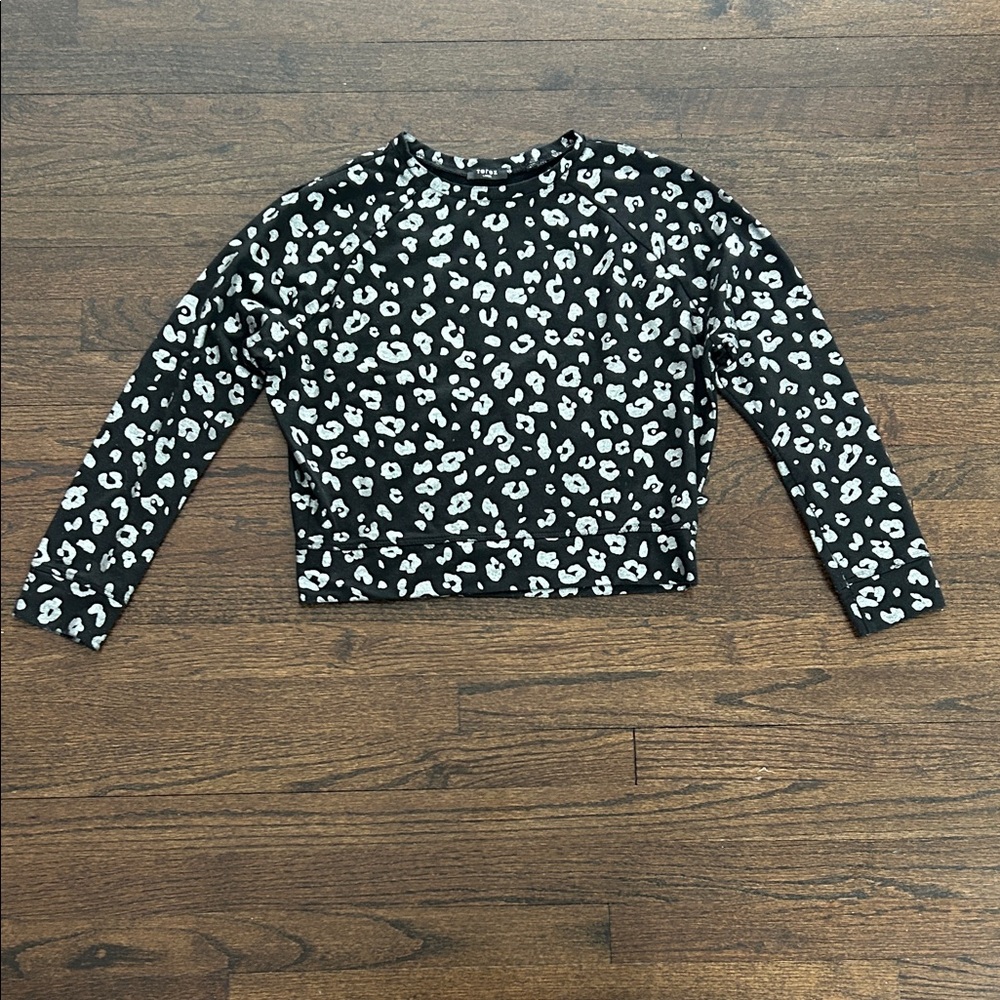 Terez Girls Black and Silver Leopard Print Long Sleeve Top Size Large